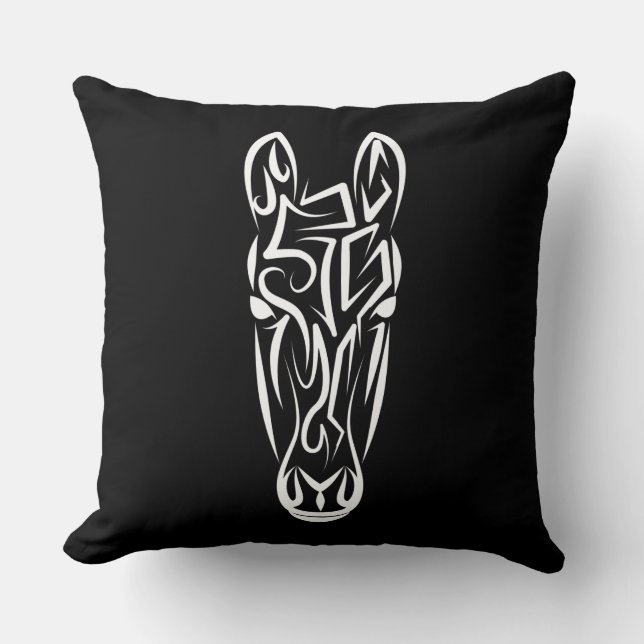 Black and White Tribal Horse Cushion (Front)