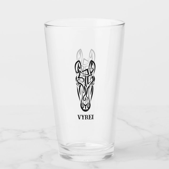 Black and White Tribal Horse Glass (Front)