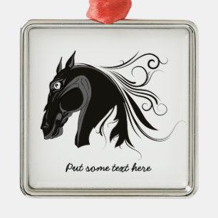 Black and white tribal horse head custom ornament