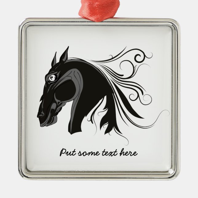 Black and white tribal horse head custom ornament (Front)