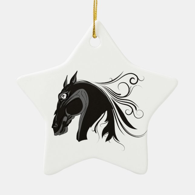 Black and white tribal horse head custom ornament (Front)