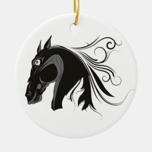 Black and white tribal horse head custom ornament