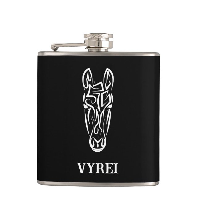 Black and White Tribal Horse Hip Flask (Front)