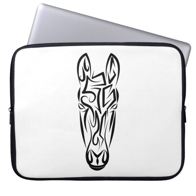 Black and White Tribal Horse Laptop Sleeve (Front)