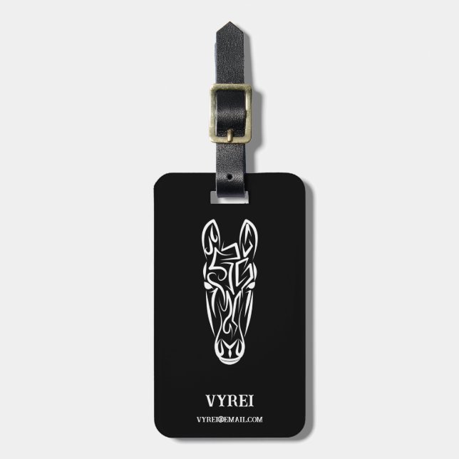 Black and White Tribal Horse Luggage Tag (Front Vertical)