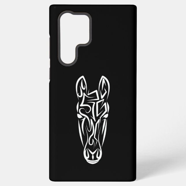 Black and White Tribal Horse Samsung Galaxy S22 Ultra Case (Back)