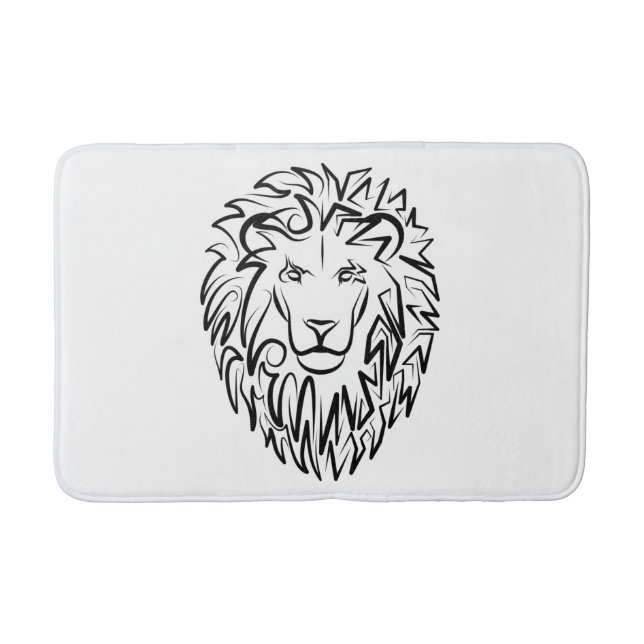 Black and White Tribal Lion Bath Mat (Front)