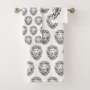 Black and White Tribal Lion Bath Towel Set