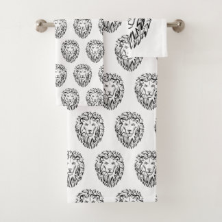 Black and White Tribal Lion Bath Towel Set
