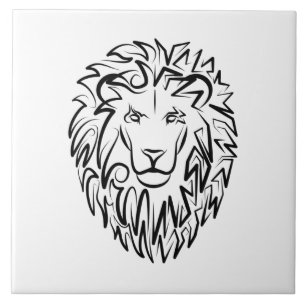 Black and White Tribal Lion Ceramic Tile
