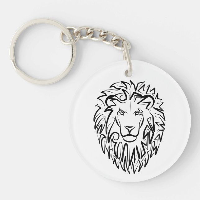Black and White Tribal Lion Key Ring (Front)