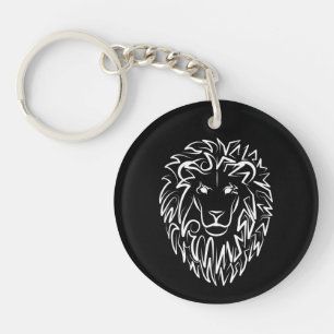 Black and White Tribal Lion Key Ring