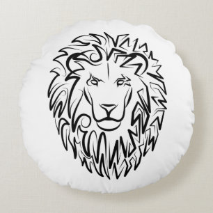 Black and White Tribal Lion Round Cushion