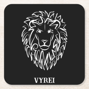 Black and White Tribal Lion Square Paper Coaster