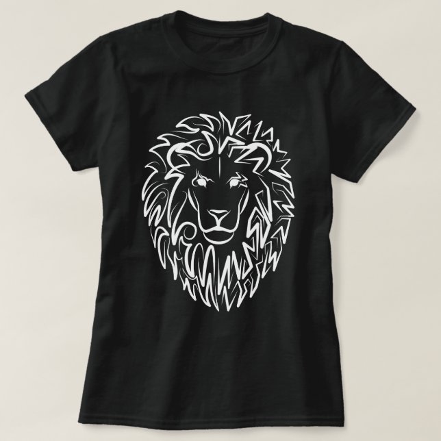 Black and White Tribal Lion T-Shirt (Design Front)