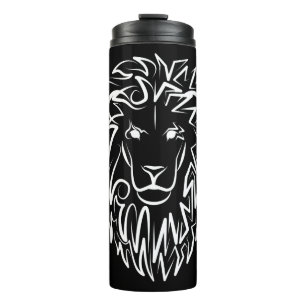 Black and White Tribal Lion Thermal Tumbler