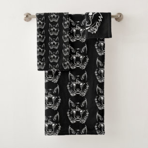 Black and White Tribal Lynx Bath Towel Set