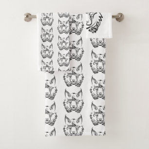 Black and White Tribal Lynx Bath Towel Set