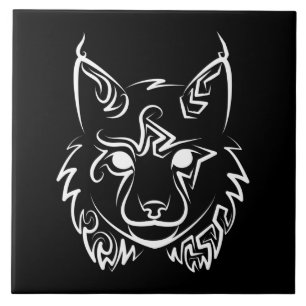 Black and White Tribal Lynx Ceramic Tile