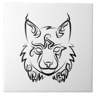 Black and White Tribal Lynx Ceramic Tile