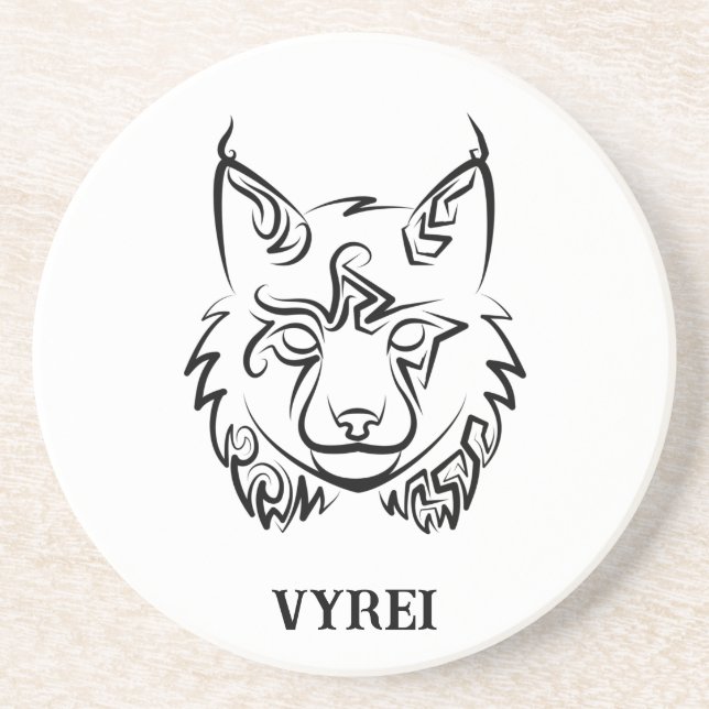 Black and White Tribal Lynx Coaster (Front)