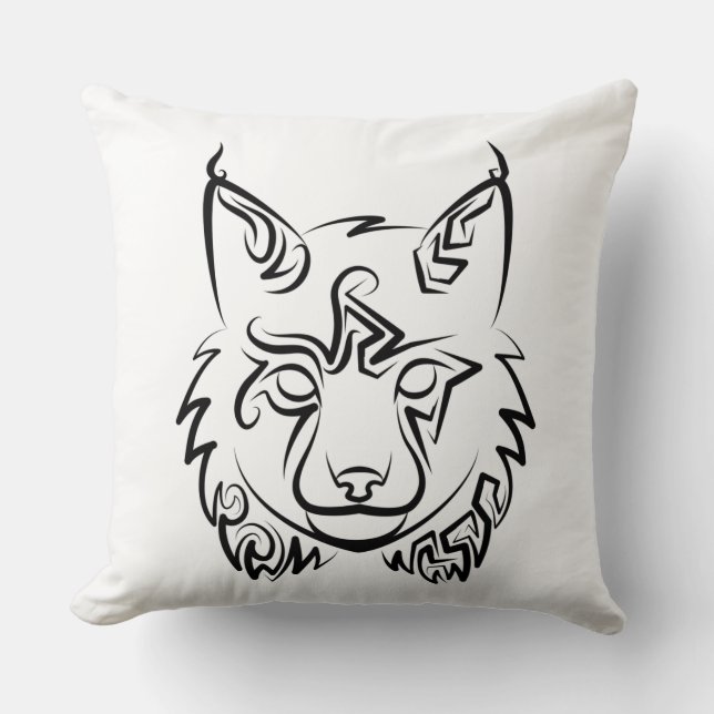 Black and White Tribal Lynx Cushion (Front)