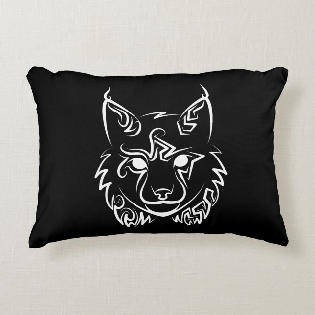 Black and White Tribal Lynx Decorative Cushion (Front)