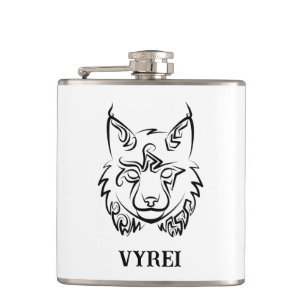 Black and White Tribal Lynx Hip Flask