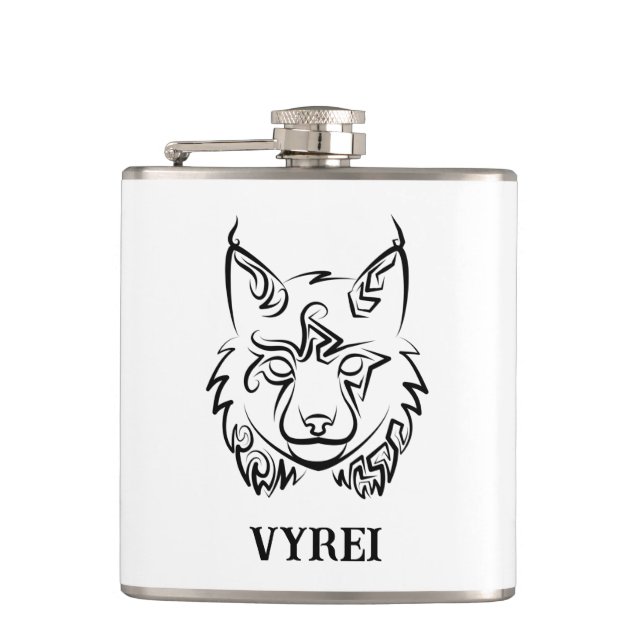 Black and White Tribal Lynx Hip Flask (Front)
