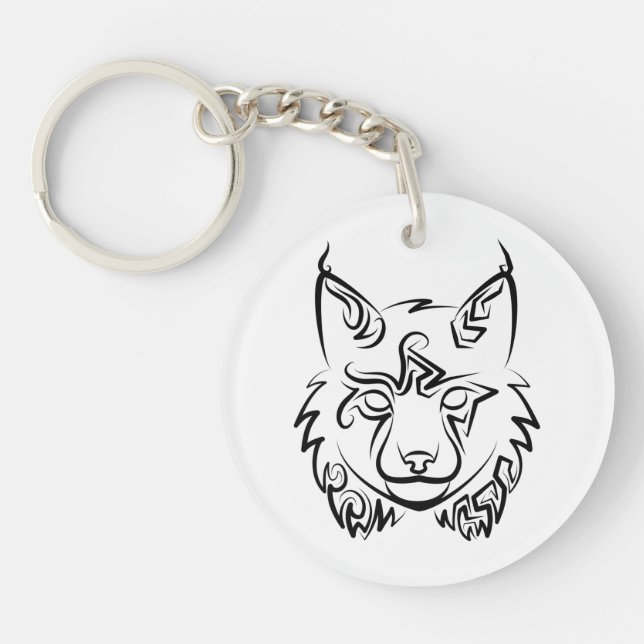 Black and White Tribal Lynx Key Ring (Front)