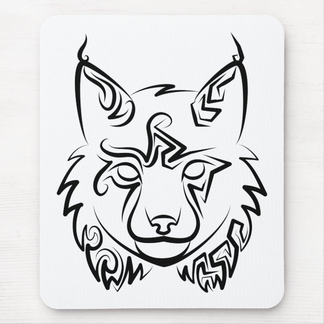 Black and White Tribal Lynx Mouse Pad (Front)