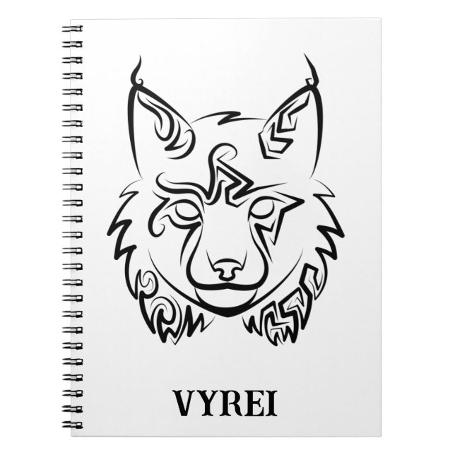 Black and White Tribal Lynx Notebook (Front)