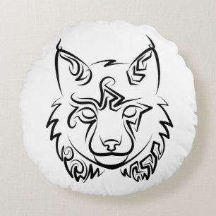 Black and White Tribal Lynx Round Cushion