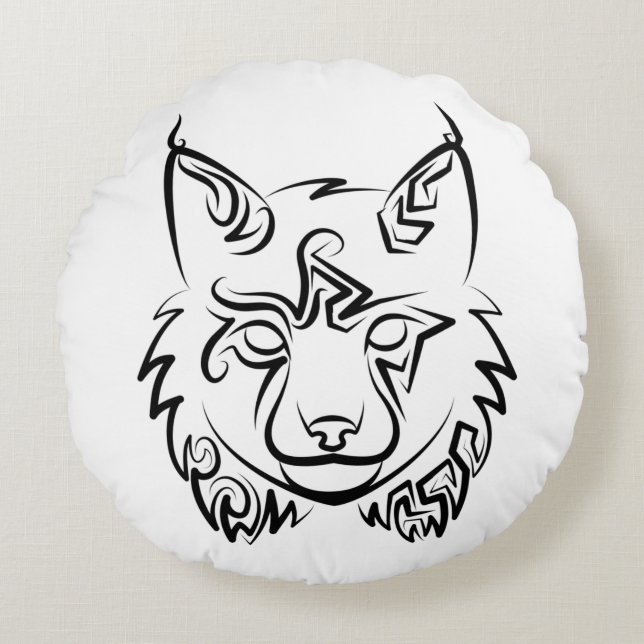 Black and White Tribal Lynx Round Cushion (Front)