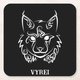 Black and White Tribal Lynx Square Paper Coaster