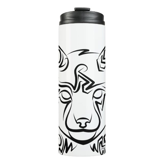 Black and White Tribal Lynx Thermal Tumbler (Front)
