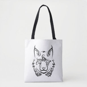 Black and White Tribal Lynx Tote Bag