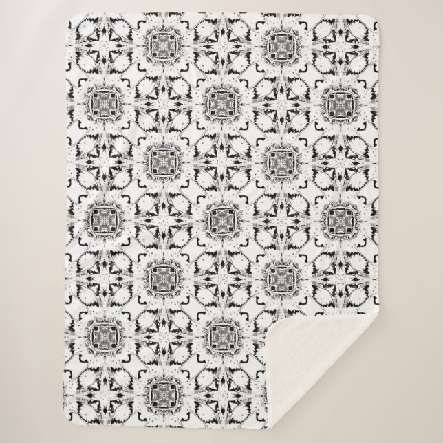 Black and White Tribal Modern Pattern Sherpa Blanket (Front)