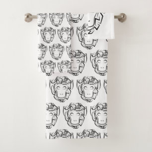 Black and White Tribal Monkey Bath Towel Set