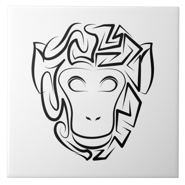 Black and White Tribal Monkey Ceramic Tile (Front)