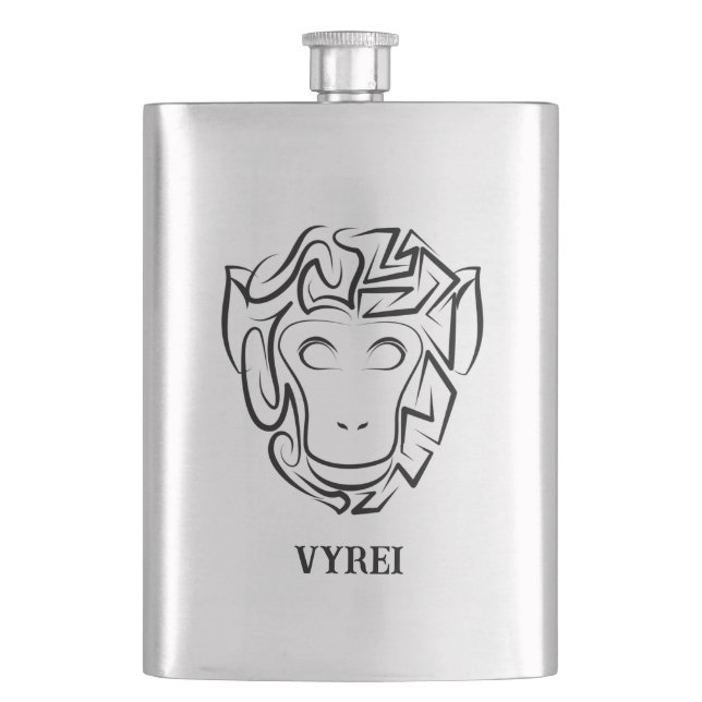 Black and White Tribal Monkey Hip Flask (Front)