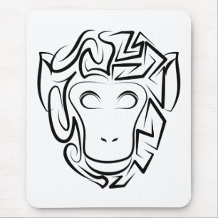 Black and White Tribal Monkey Mouse Pad
