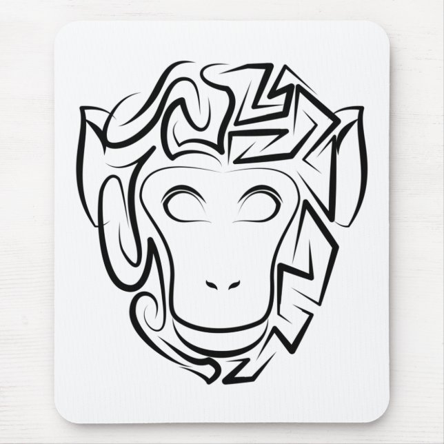 Black and White Tribal Monkey Mouse Pad (Front)