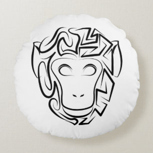 Black and White Tribal Monkey Round Cushion