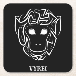 Black and White Tribal Monkey Square Paper Coaster