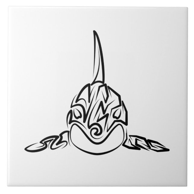 Black and White Tribal Orca Ceramic Tile (Front)