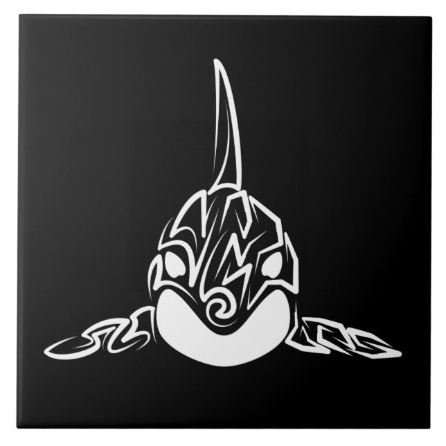 Black and White Tribal Orca Ceramic Tile (Front)