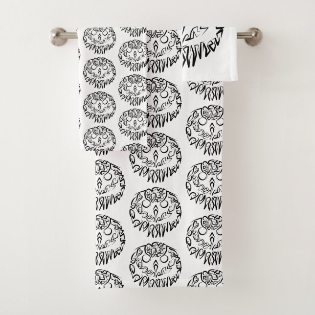 Black and White Tribal Owl Bath Towel Set (Insitu)