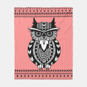 Black and White Tribal Owl Custom Fleece Blanket