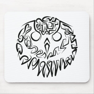 Black and White Tribal Owl Mouse Pad